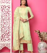 pista green silk jacquard dress material