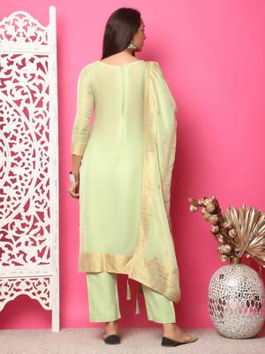 pista green silk jacquard dress material 2