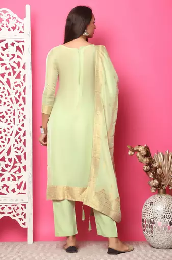 pista green silk jacquard dress material