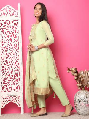 pista green silk jacquard dress material 3