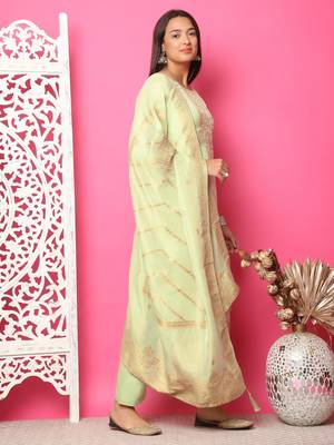 pista green silk jacquard dress material 4