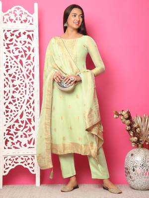 pista green silk jacquard dress material 5