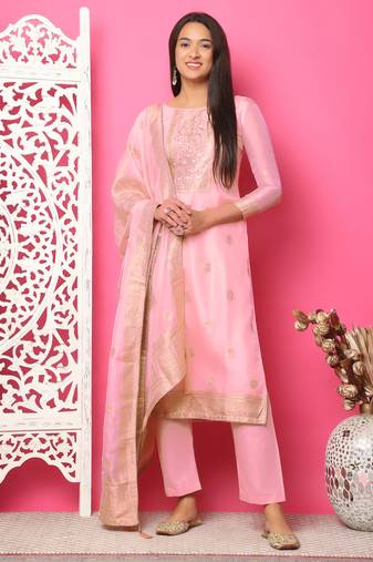 pink silk jacquard dress material