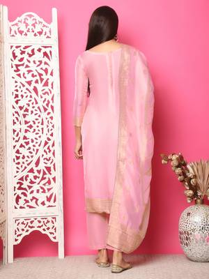 pink silk jacquard dress material 2
