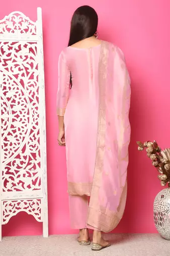 pink silk jacquard dress material