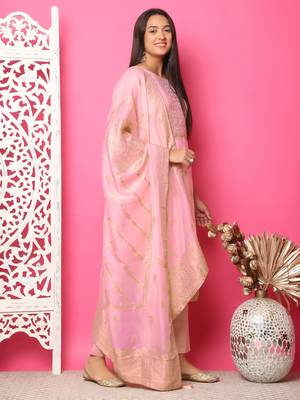 pink silk jacquard dress material 4