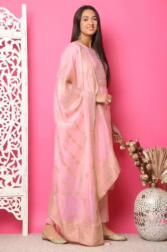 pink silk jacquard dress material