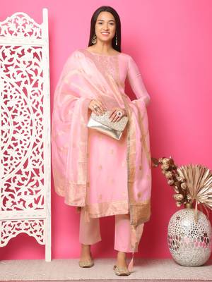 pink silk jacquard dress material 5
