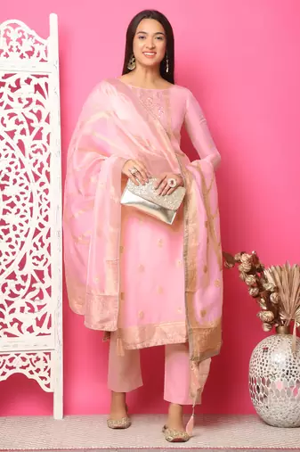 pink silk jacquard dress material