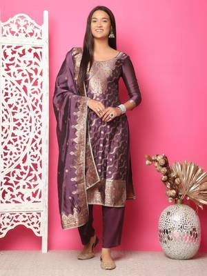 violet silk jacquard dress material 1