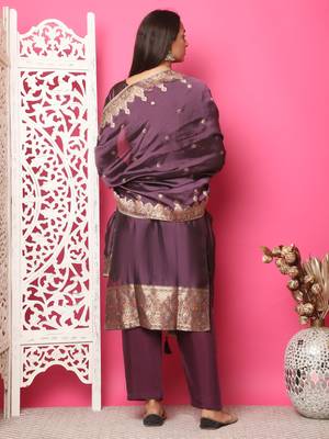 violet silk jacquard dress material 2