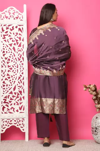 violet silk jacquard dress material