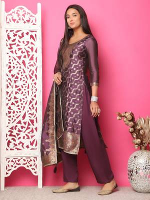 violet silk jacquard dress material 3