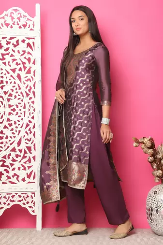 violet silk jacquard dress material