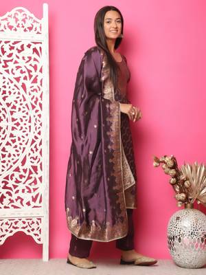 violet silk jacquard dress material 4