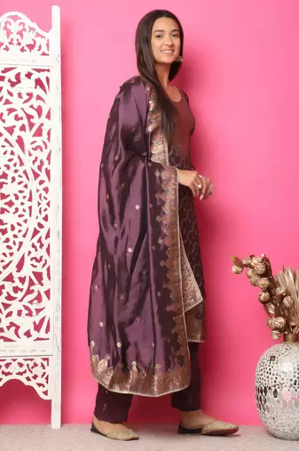 violet silk jacquard dress material