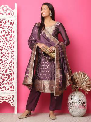 violet silk jacquard dress material 5