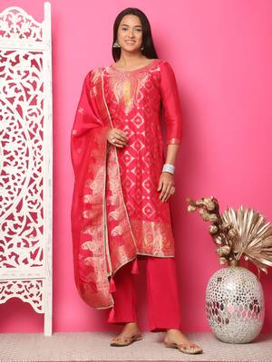 red silk jacquard dress material 1