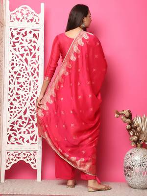 red silk jacquard dress material 2