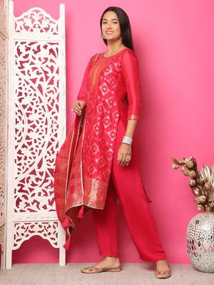red silk jacquard dress material 3