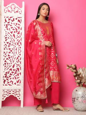 red silk jacquard dress material 4
