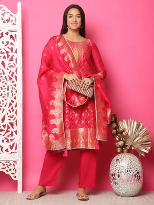 red silk jacquard dress material 5