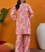 Pink printed rayon stitched readymade suit