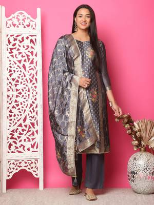 grey silk jacquard dress material 1