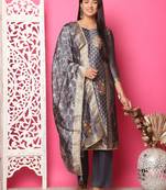 grey silk jacquard dress material