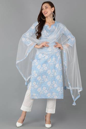 Blue printed rayon stitched readymade suit