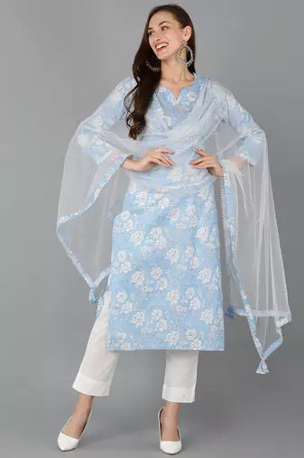 Blue printed rayon stitched readymade suit