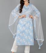 Blue printed rayon stitched readymade suit