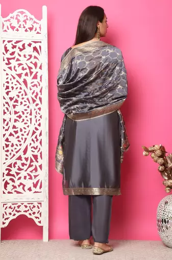 grey silk jacquard dress material
