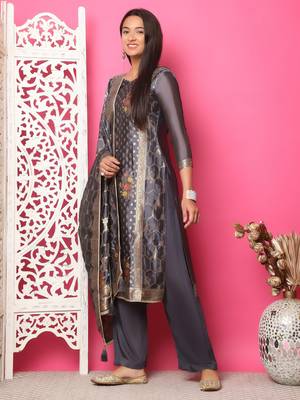 grey silk jacquard dress material 3