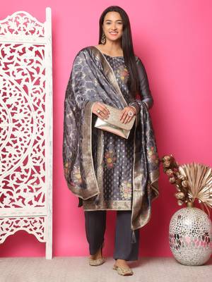 grey silk jacquard dress material 5