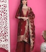 maroon silk jacquard dress material