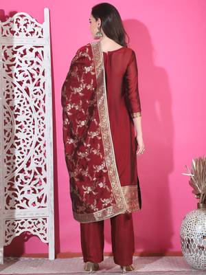 maroon silk jacquard dress material 2