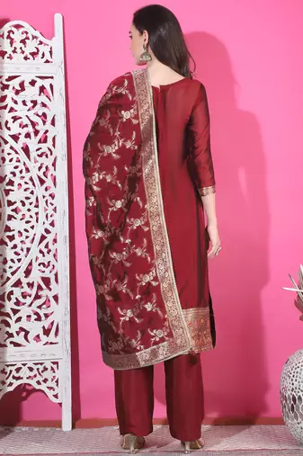 maroon silk jacquard dress material