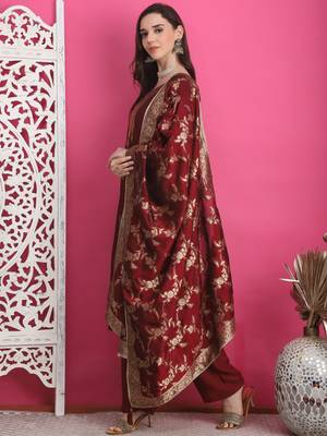 maroon silk jacquard dress material 3