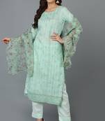 Sea green embroidered organza stitched readymade suit
