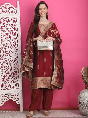 maroon silk jacquard dress material 5