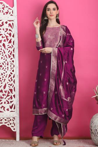 wine silk jacquard dress material
