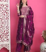 wine silk jacquard dress material