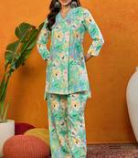 Green printed rayon stitched readymade suit