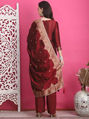 maroon silk jacquard dress material 2