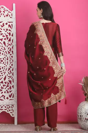 maroon silk jacquard dress material