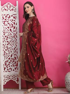 maroon silk jacquard dress material 3
