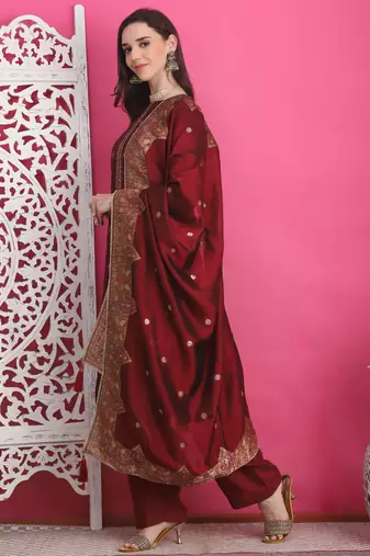 maroon silk jacquard dress material
