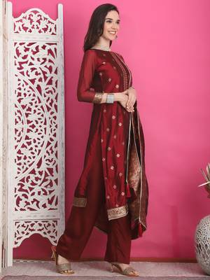 maroon silk jacquard dress material 4