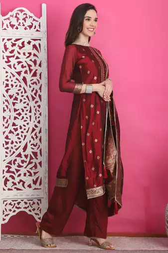 maroon silk jacquard dress material